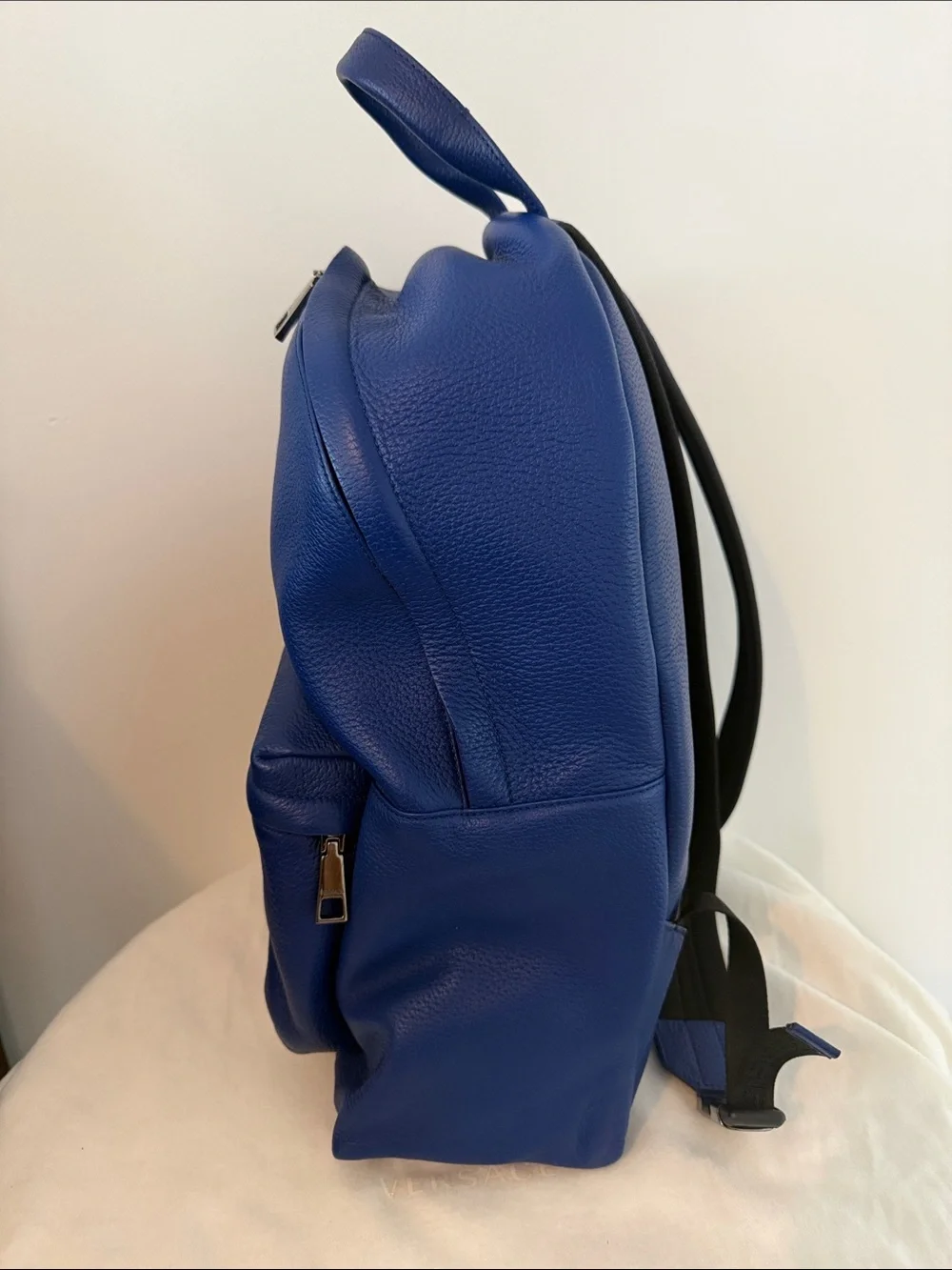 New Versace Royal Blue Leather Medusa Backpack